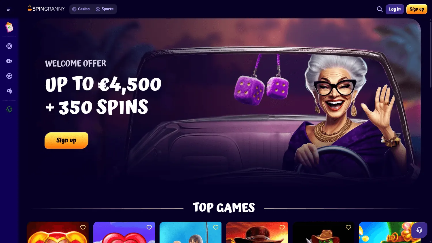Spingranny Casino desktop home screen