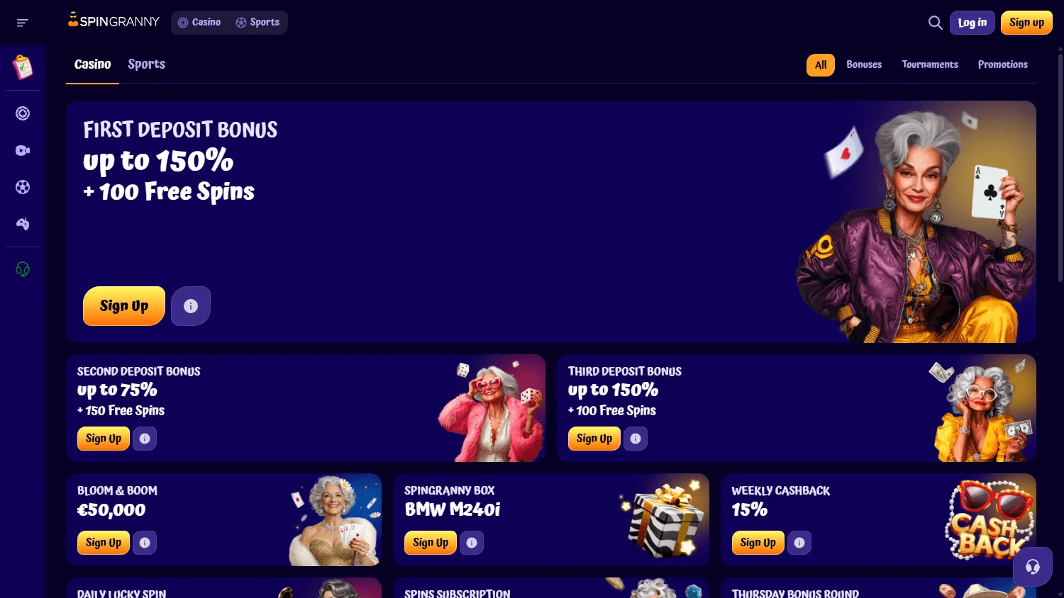Spingranny Casino desktop promotions screen