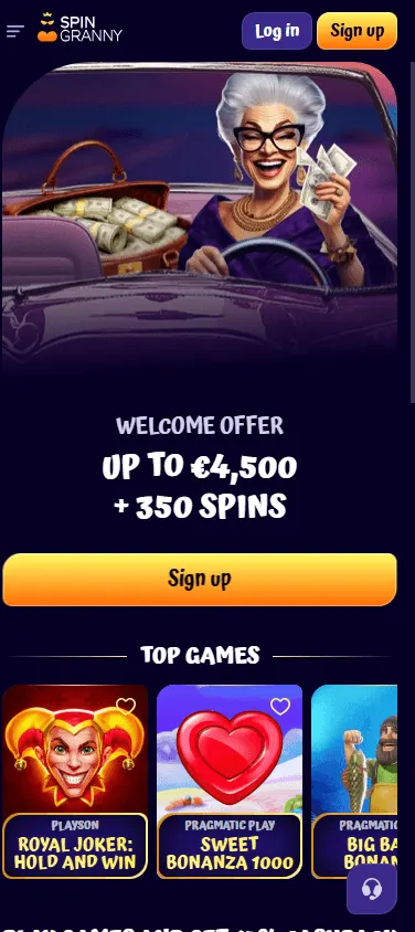 Spingranny Casino mobile home screen