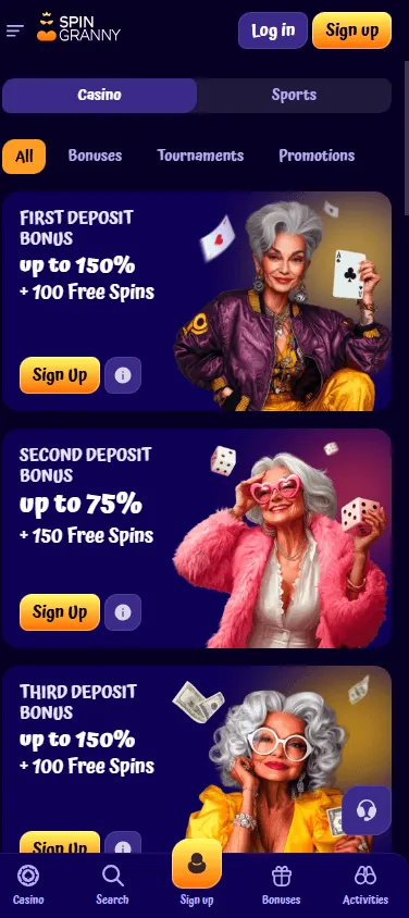 Spingranny Casino mobile promotions screen