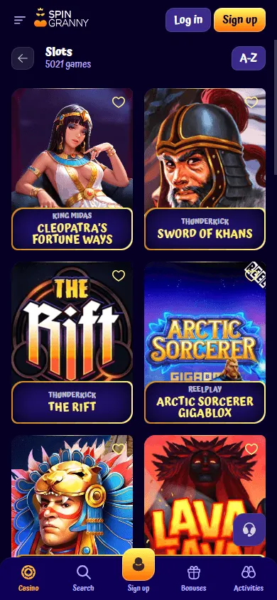 Spingranny Casino mobile games screen